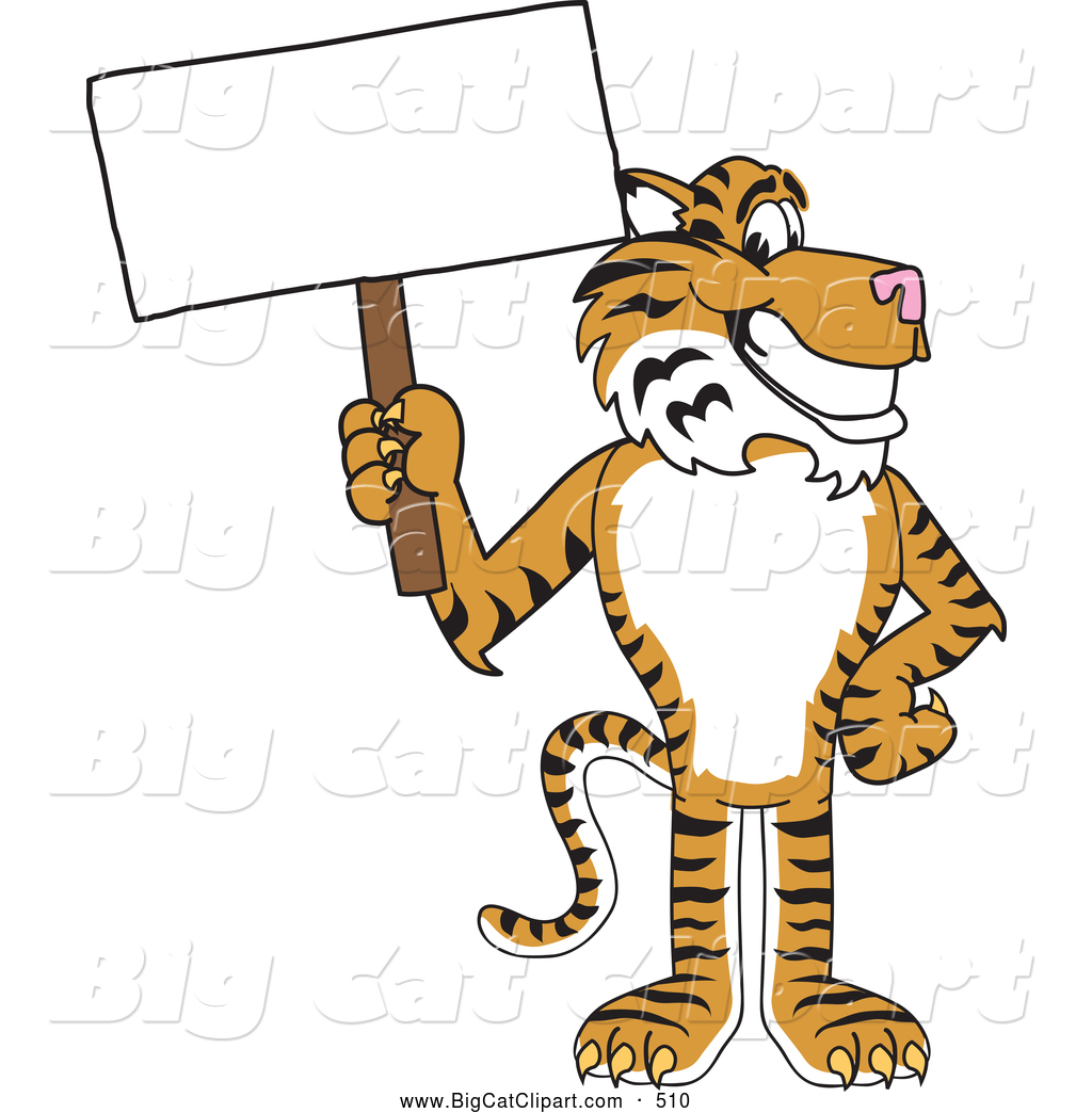 Cat Cartoon Vector Clipart Of A Cheerful Tiger Character School Mascot