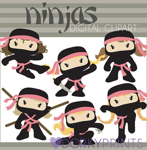 Clip Art Set  Personal And Commercial  Cute Girl Ninjas Clipart