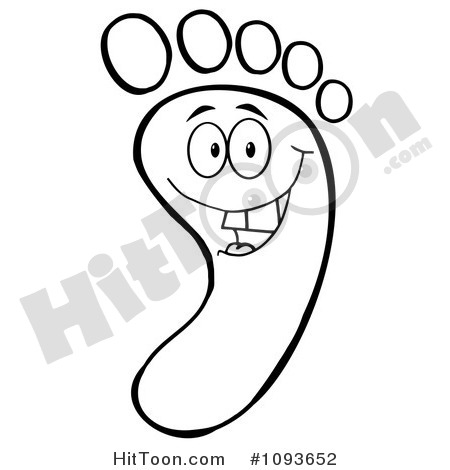 Clipart Happy Black And White Foot Character   Royalty Free Vector