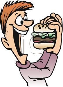 Clipart Image Of A Happy Boy Eating A Hamburger