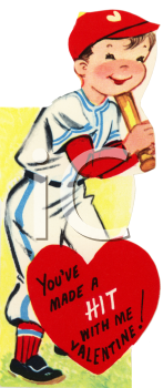Clipart Image  Vintage Valentine Card Showing A Boy Playing Baseball
