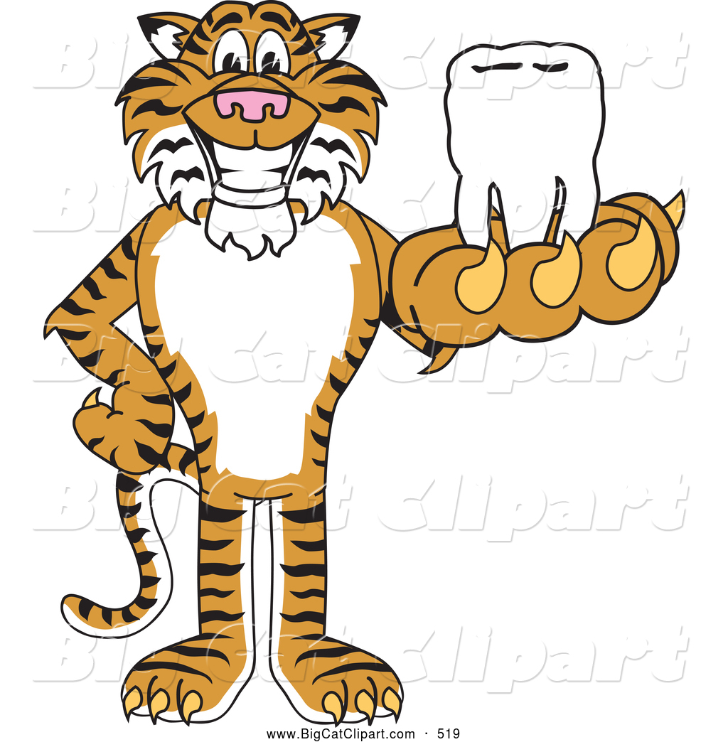 Clipart Of A Happy Tiger Character School Mascot Holding A Tooth