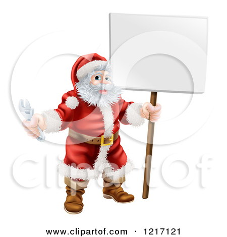 Clipart Of Santa Holding A Spanner Wrench And Sign   Royalty Free    