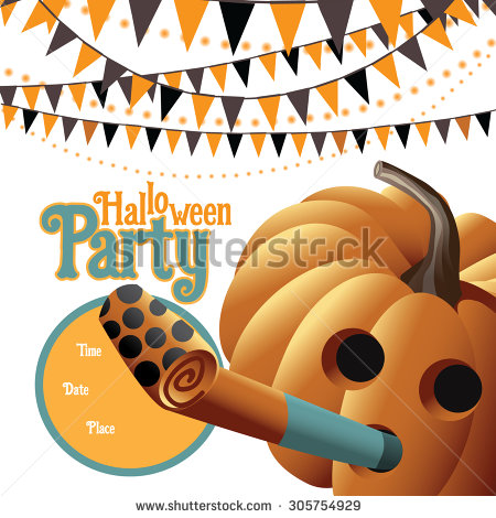 Halloween Party Pumpkins Bunting And Confetti Invitation Background