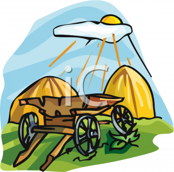 Hay Wagon With Haystacks   Royalty Free Clip Art Picture