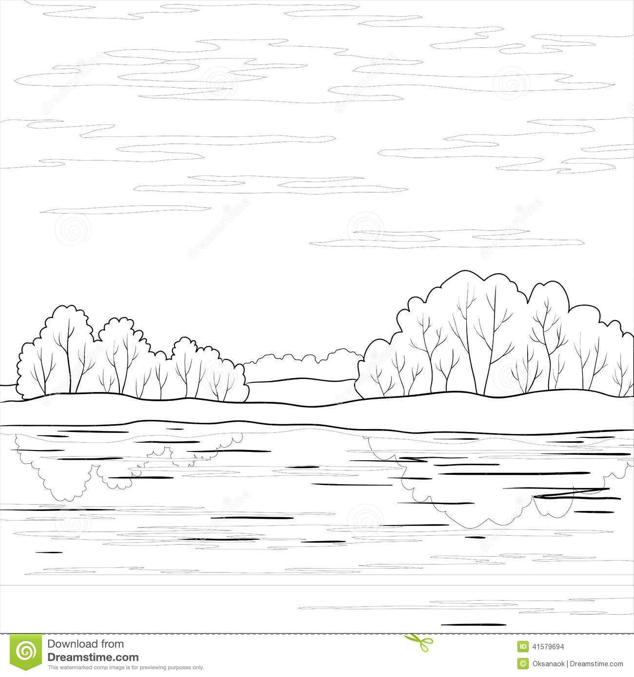 Landscape  Forest River Outline Stock Vector   Image  41579694