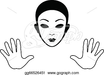 Mime Mask And Hands Silhouette Isolated On White Stock Clipart