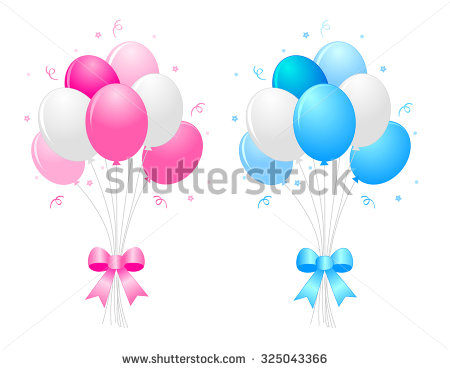 Multi Colored Pink Blue And White  Balloons With Curly Ribbons Clipart