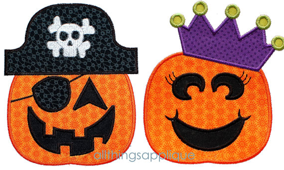 Pirate And Princess Pumpkin Applique   2 Designs And 3 Sizes