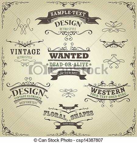 Vector   Hand Drawn Western Banners And Ribbons   Stock Illustration