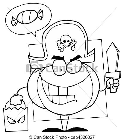 Vectors Illustration Of Outlined Pirate Pumpkin   Pumpkin Character