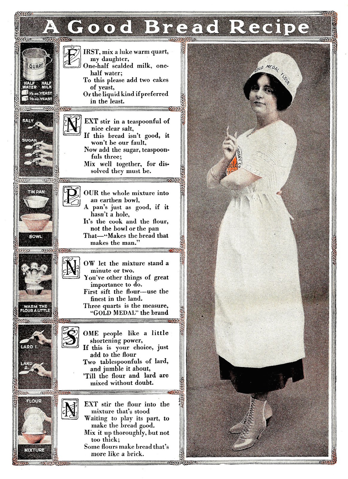 Vintage Advertisement Clip Art  1920 Gold Medal Bread Recipe Graphic