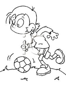 Black And White Cartoon Boy Running After A Soccer Ball Royalty Free