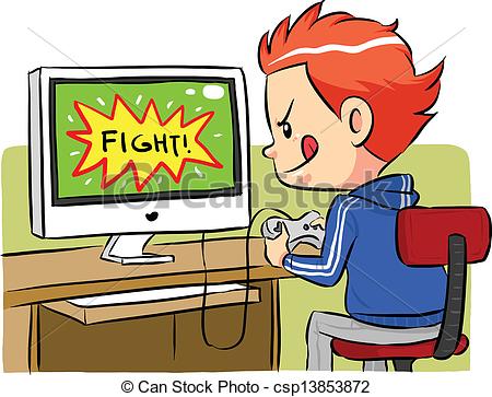 Boy Playing Computer Games Using    Csp13853872   Search Clipart