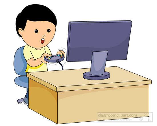 Boy Playing Video Games With Joystick On Computer   Classroom Clipart