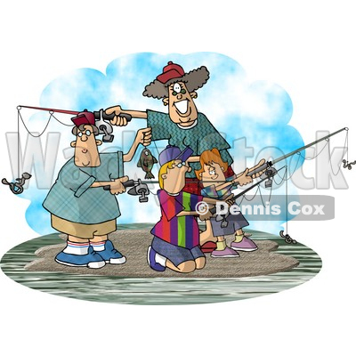 Clip Art Fishing  Family Fishing Together On An