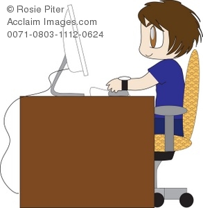 Clipart Illustration Of A Shaggy Haired Boy Using A Computer