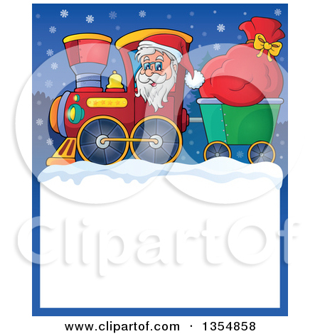 Clipart Of A Cartoon Christmas Santa Claus Driving A Train And Pulling    
