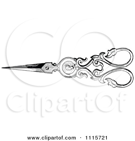 Clipart Of A Retro Vintage Black And White Ribbon And Scissors    