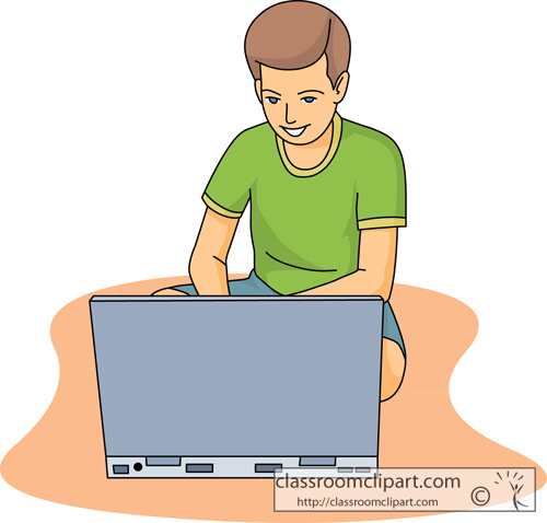Computers   Boy Working On Laptop Computer   Classroom Clipart