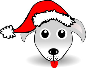 Funny Dog Face Grey Cartoon With Santa Claus Hat Clipart