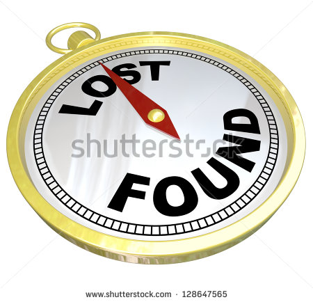 Lost And Found Words On Gold Compass To Find Direction In Your Career