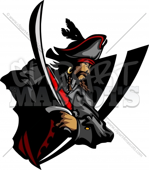 Pirate Logo Of Captain With Sword And Hat Graphic Vector Clipart Image