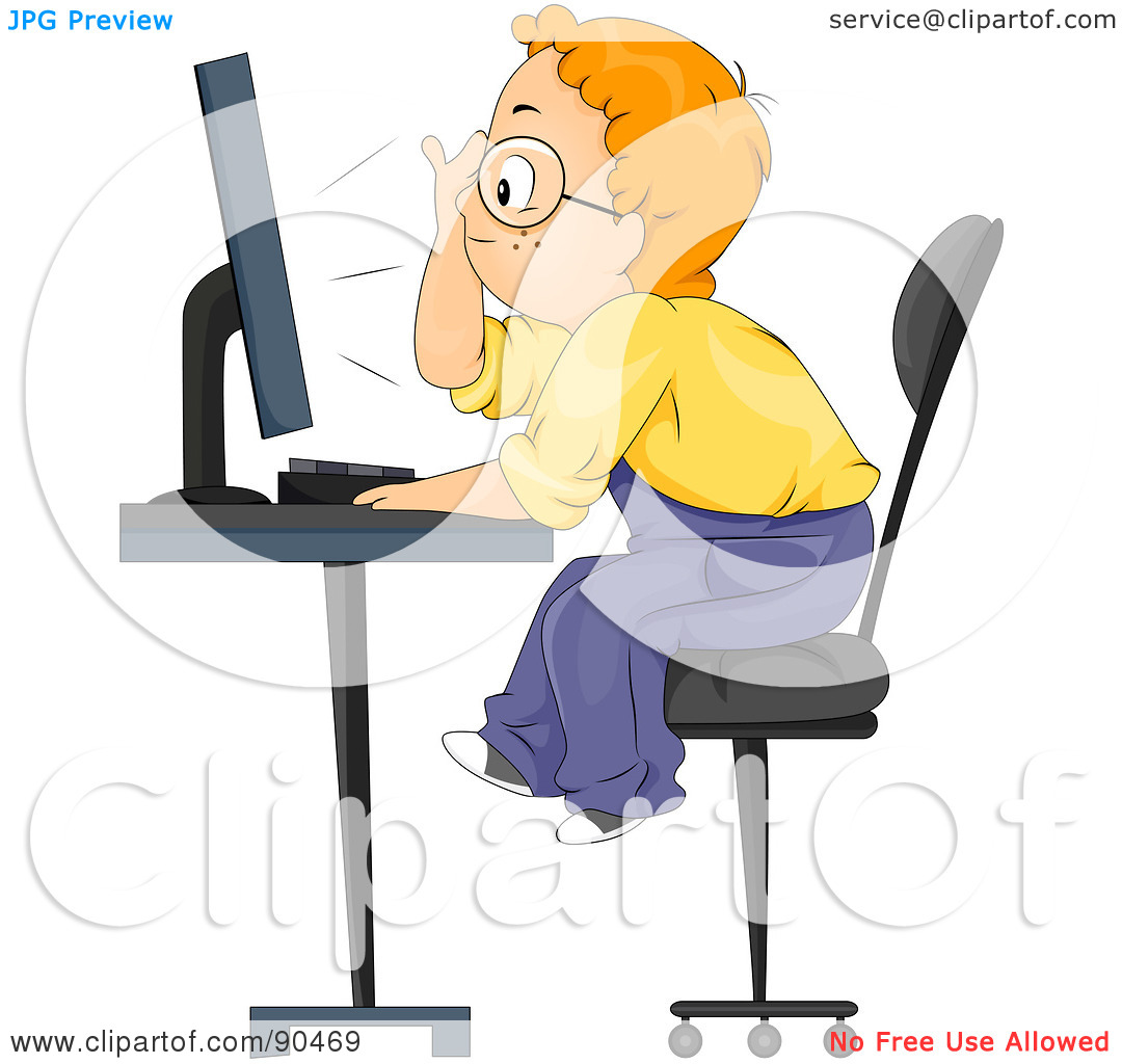 Rf  Clipart Illustration Of A Smart School Boy Glaring At A Computer