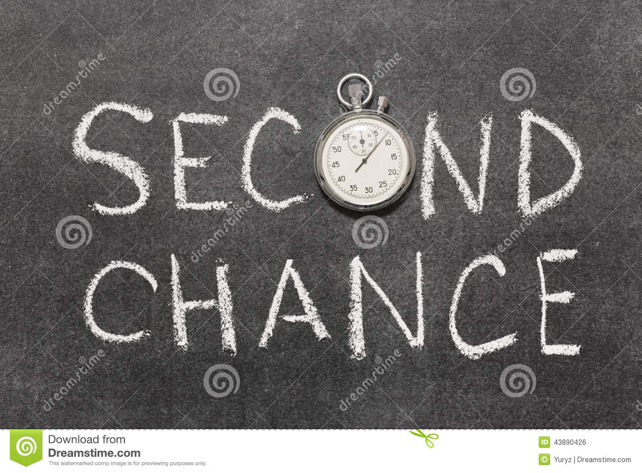 Second Chance Phrase With Vintage Precise Stopwatch Used Instead Of O