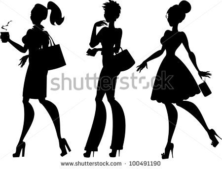 Silhouettes Of 3 Women  Walking With Coffee Thinking And Going To The