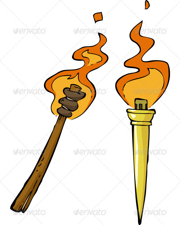 Tiki Torch Drawing Two Torch   Man Made Objects