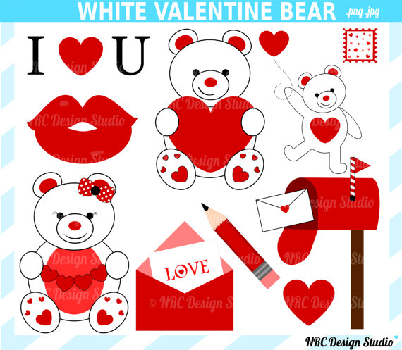     Valentine Bear Clip Art   Digital Valentine Clipart   Heart Mailbox