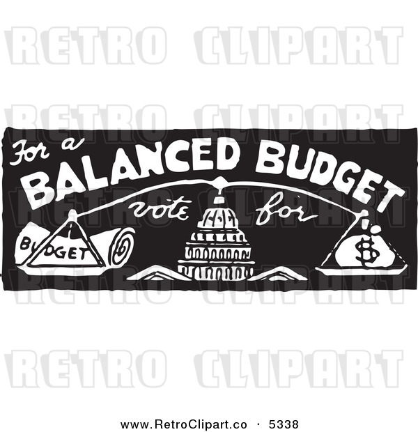 Vector Clipart Of A Black And White Retro Vote For A Balanced Budget
