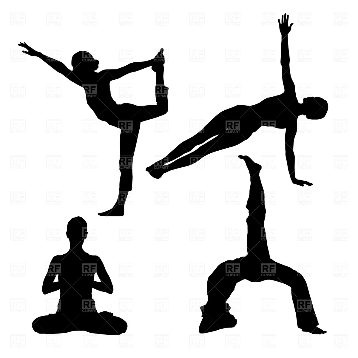 Yoga Poses   Peoples Silhouettes 1745 Download Royalty Free Vector