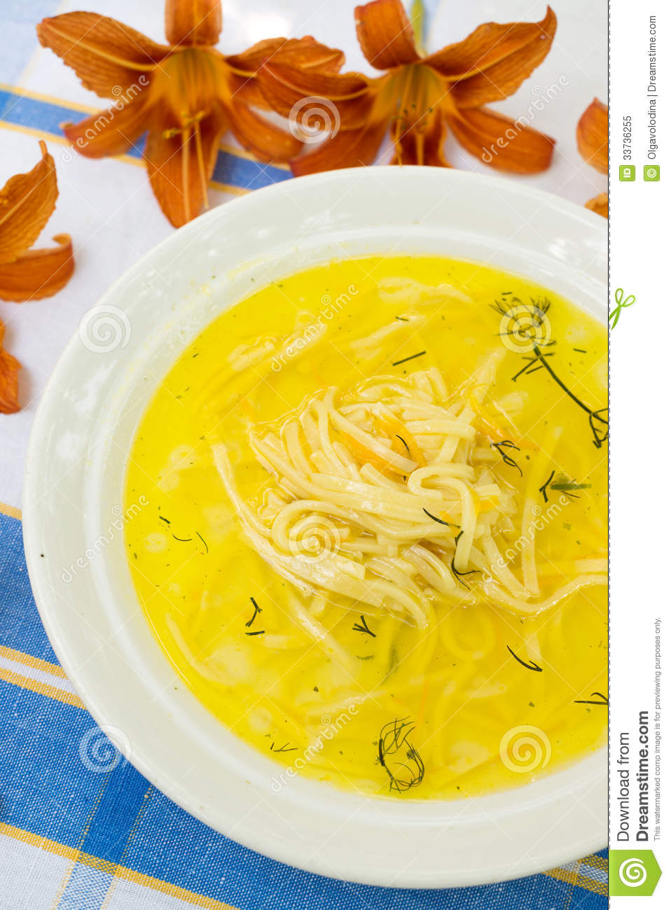 Appetizing Noodles In Chicken Broth Royalty Free Stock Photo   Image