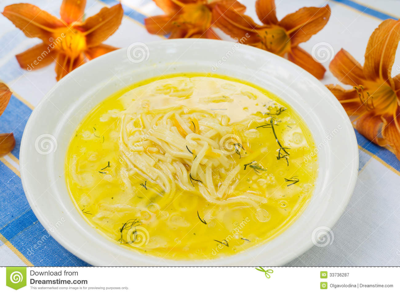 Appetizing Noodles In Chicken Broth Royalty Free Stock Photography