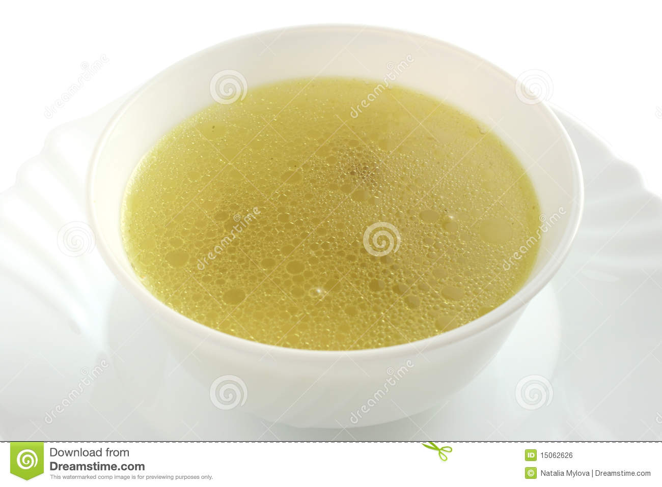 Chicken Broth In White Bowl On White Plate