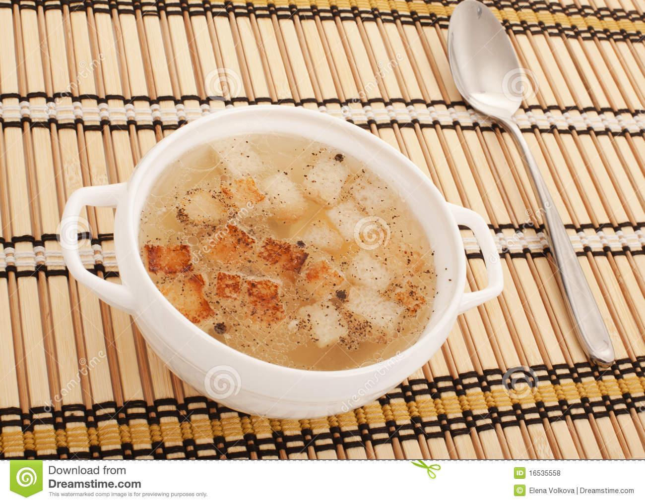 Chicken Broth With Egg And Breadcrumbs Royalty Free Stock Photos