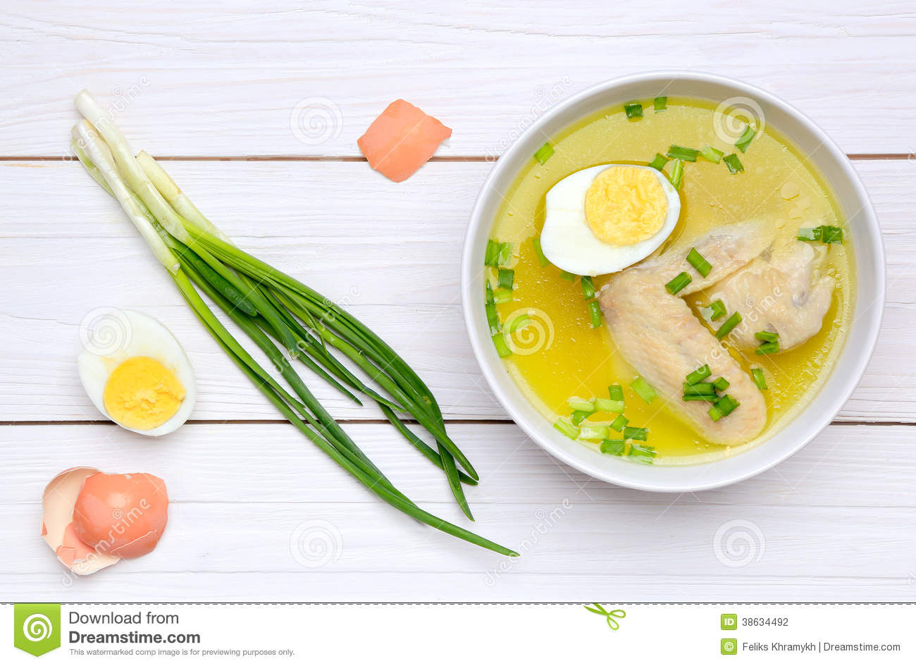 Chicken Broth With Egg And Green Onions Stock Photography   Image