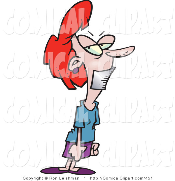 Clip Art Of A Gagged Red Haired Woman With Tape Covering Up Her Mouth