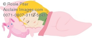 Clipart Illustration Of A Little Girl Sleeping With Her Stuffed Rabbit