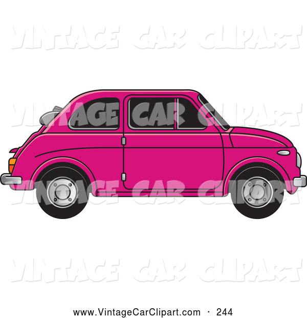 Clipart Of A Old Fashioned Vintage Pink Fiat Car With Tinted Windows