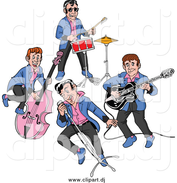 Clipart Of A Rockabilly Music Band Singing And Playing The Bass Drums