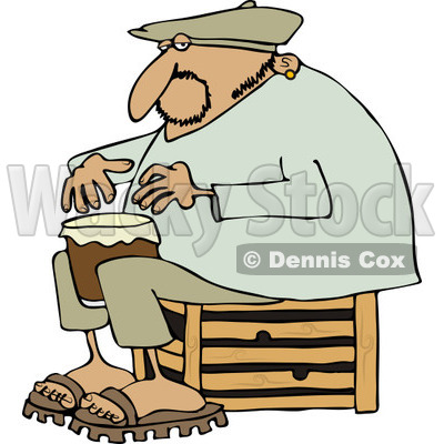 Clipart Of An Indian Man Sitting On A Crate And Playing A Drum    