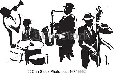 Clipart Vector Of Jazz Quartet   Musicians Black Silhouettes Editable