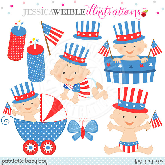 Cute Digital Clipart   Commercial Use Ok   Fourth Of July Baby Clipart    