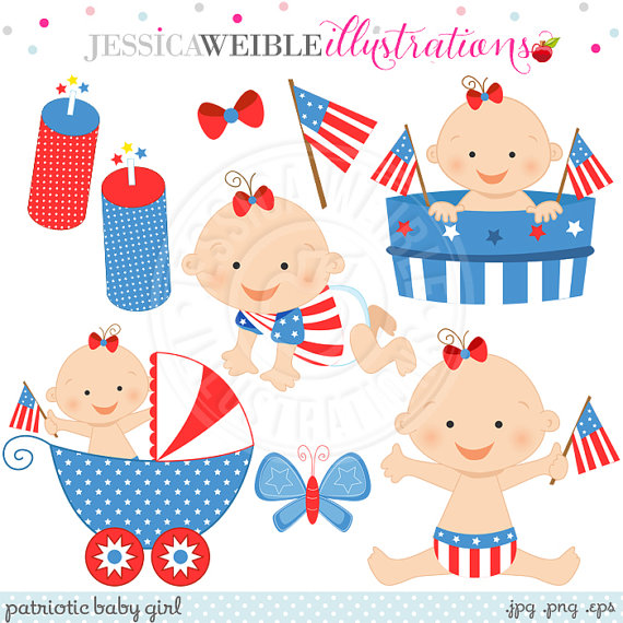 Cute Digital Clipart   Commercial Use Ok   Fourth Of July Baby Clipart    