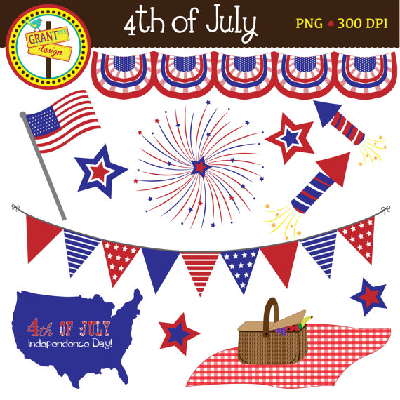 Fourth Of July   Cute Digital Clipart Set For Personal And Commercial    
