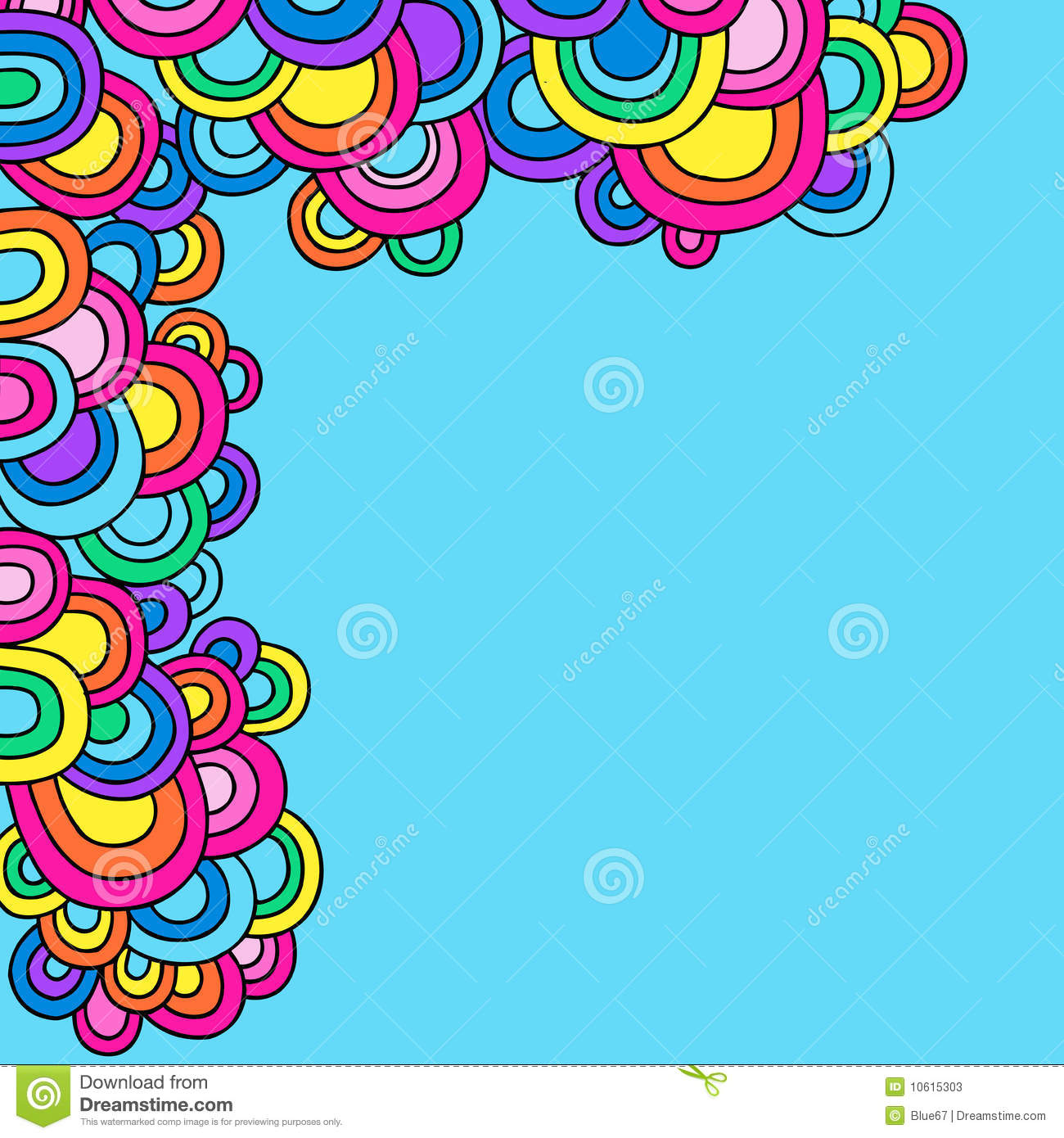 Groovy Hand Drawn Psychedelic Doodle Circle Border Vector Illustration