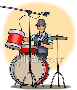 Guy Playing Drums Wearing A Hat   Royalty Free Clipart Picture